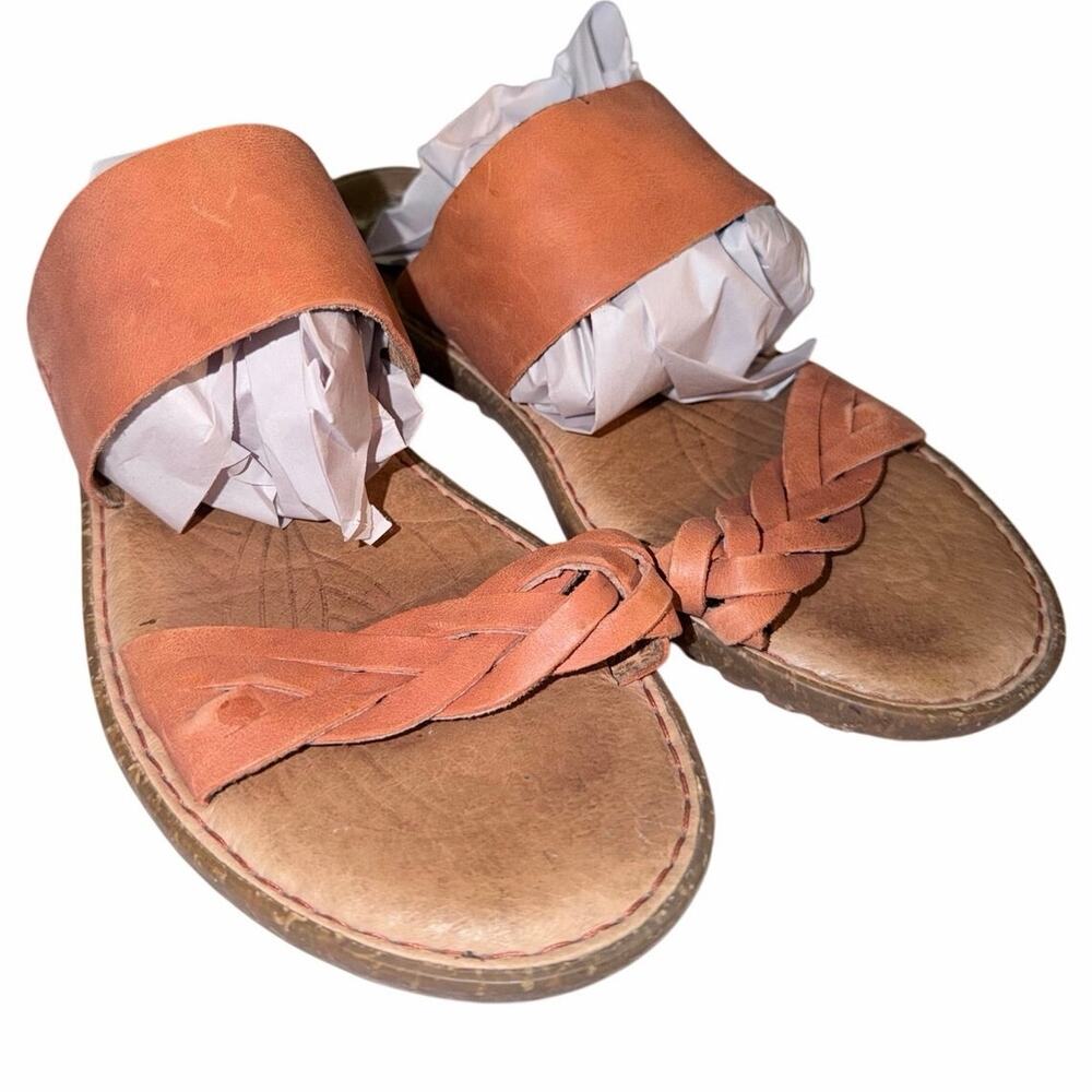 Born tan orange leather 2 strap braided sandals comfort shoes 7M casual resort